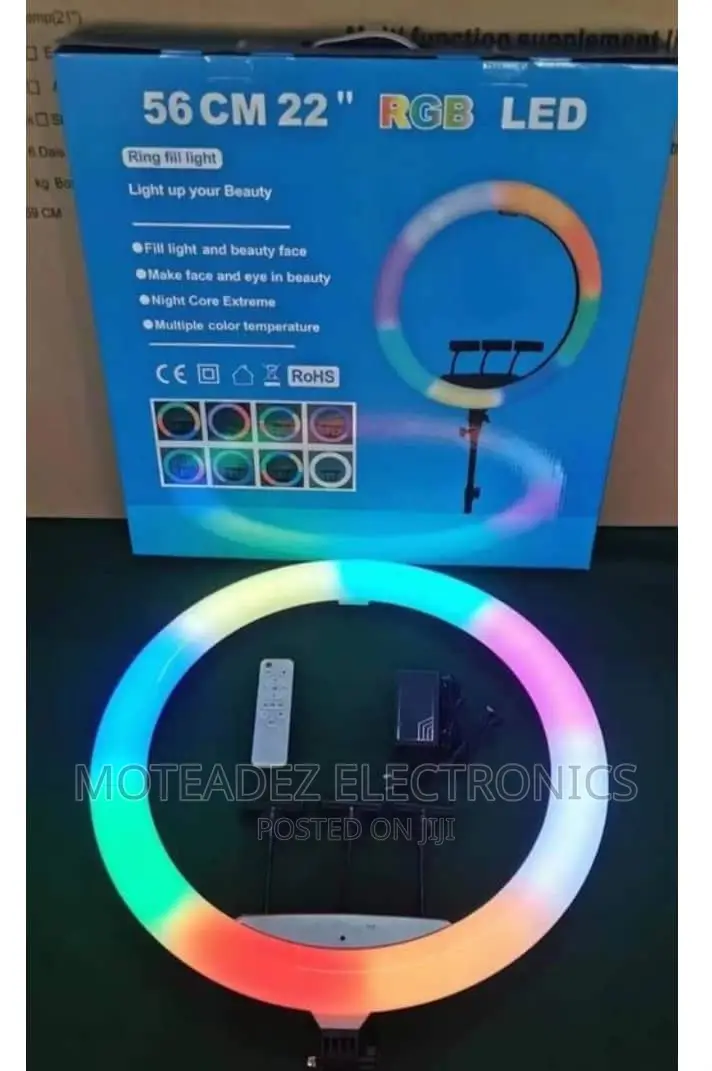 22" RGB Multicolour Ring Light W/Stand, Phone Holder, Remote