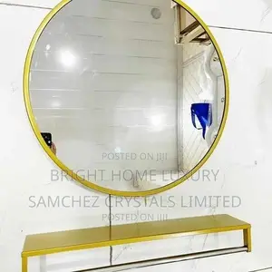 Gold Round Wall Mount Mirror With Shelf