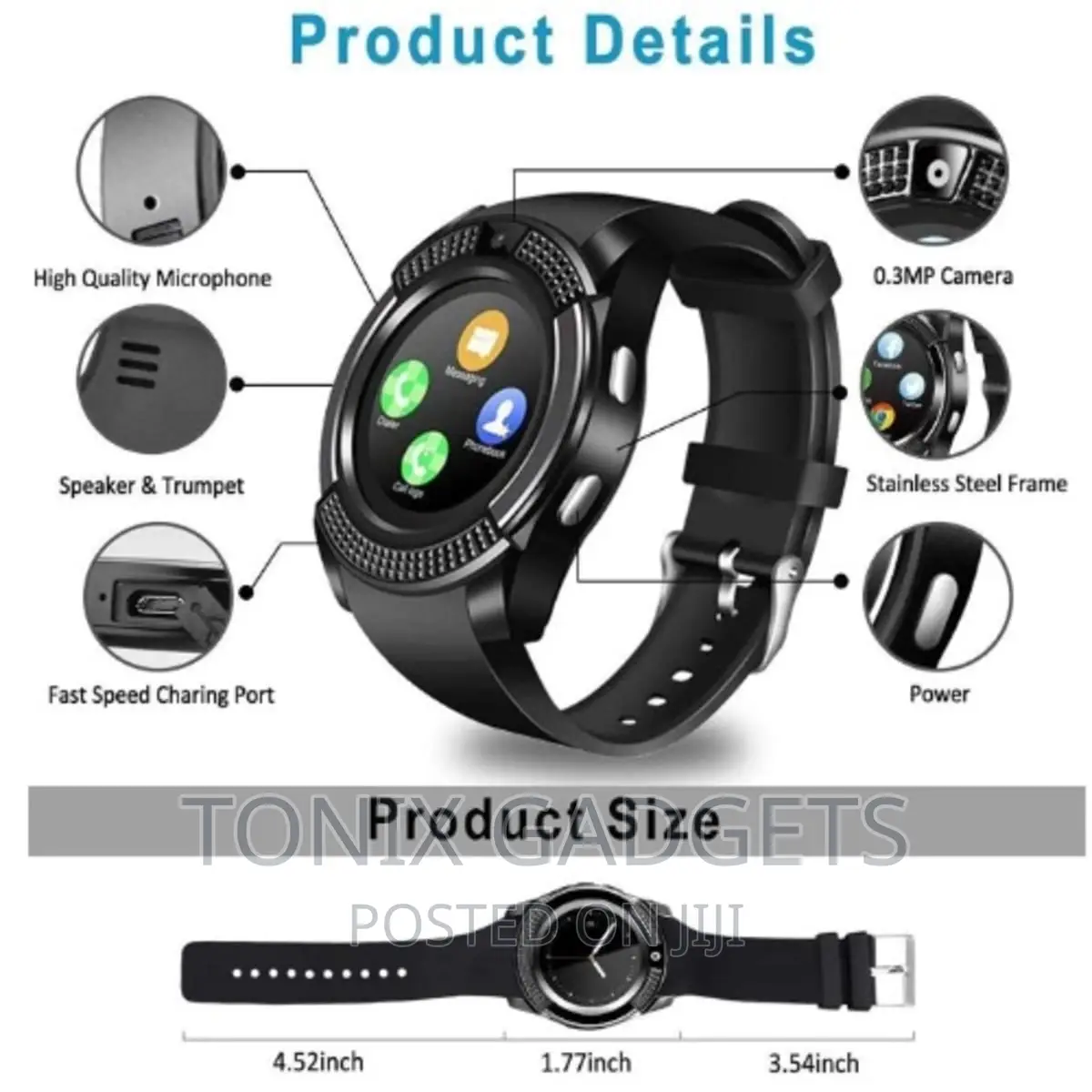 V8 Full Screen Smartwatch With Sim Card Slot