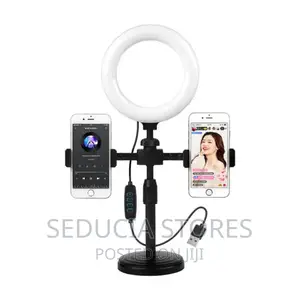 Dual Phone Ringlight Holder With 3 Dimmable Light Dimension