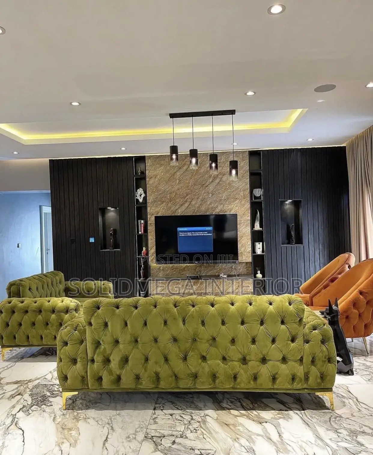 Solid Interior 7 Seater Sofa and 10ftby9ft Tv Stand