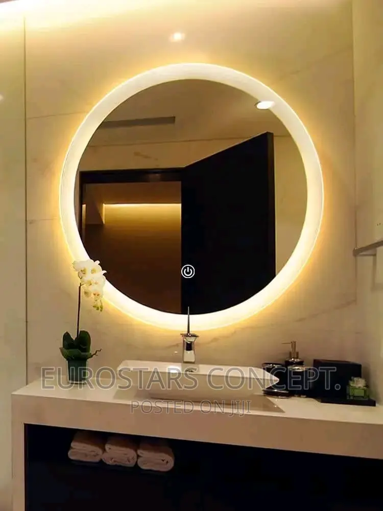Round Simple Mirror With Warm Lights