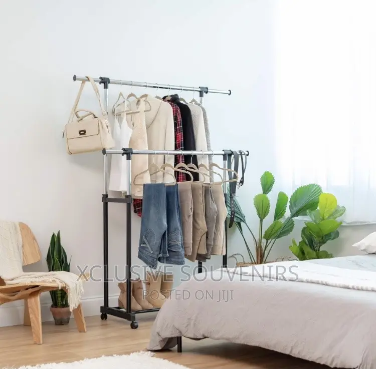 Adjustable and Extendable Double Rod Garment Rack