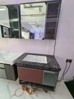 Marble Top Cabinet Basin With Shelf Led Sensor Mirror