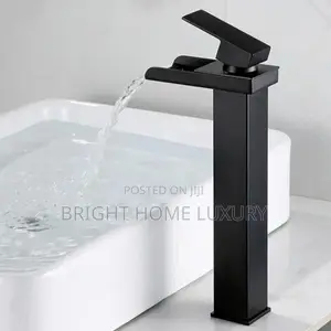 Black Long Half-Cut Waterfall Basin Mixer Tap