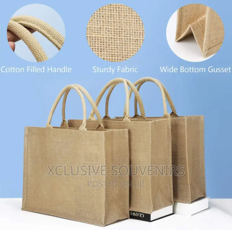12pcs Medium Reusable Jute Canvas Gift Bags With Handle