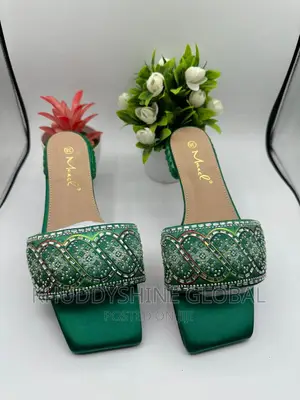 Open-Toe Crystal Studded Slippers