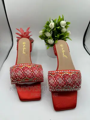 Open-Toe Crystal Studded Slippers