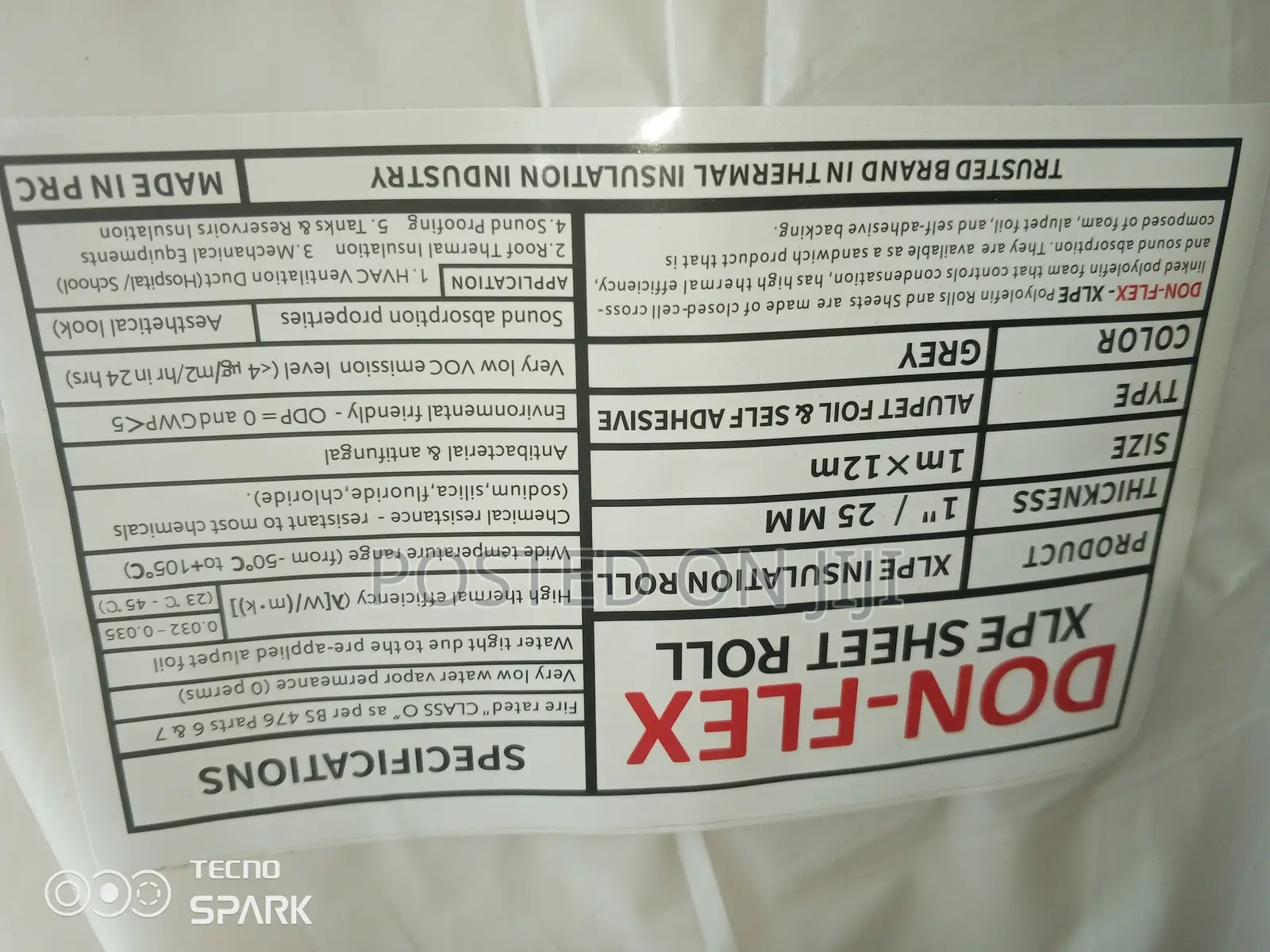 XLPE Polyolefin Duct Thermal Insulation Sheet 25m,1m X 12m
