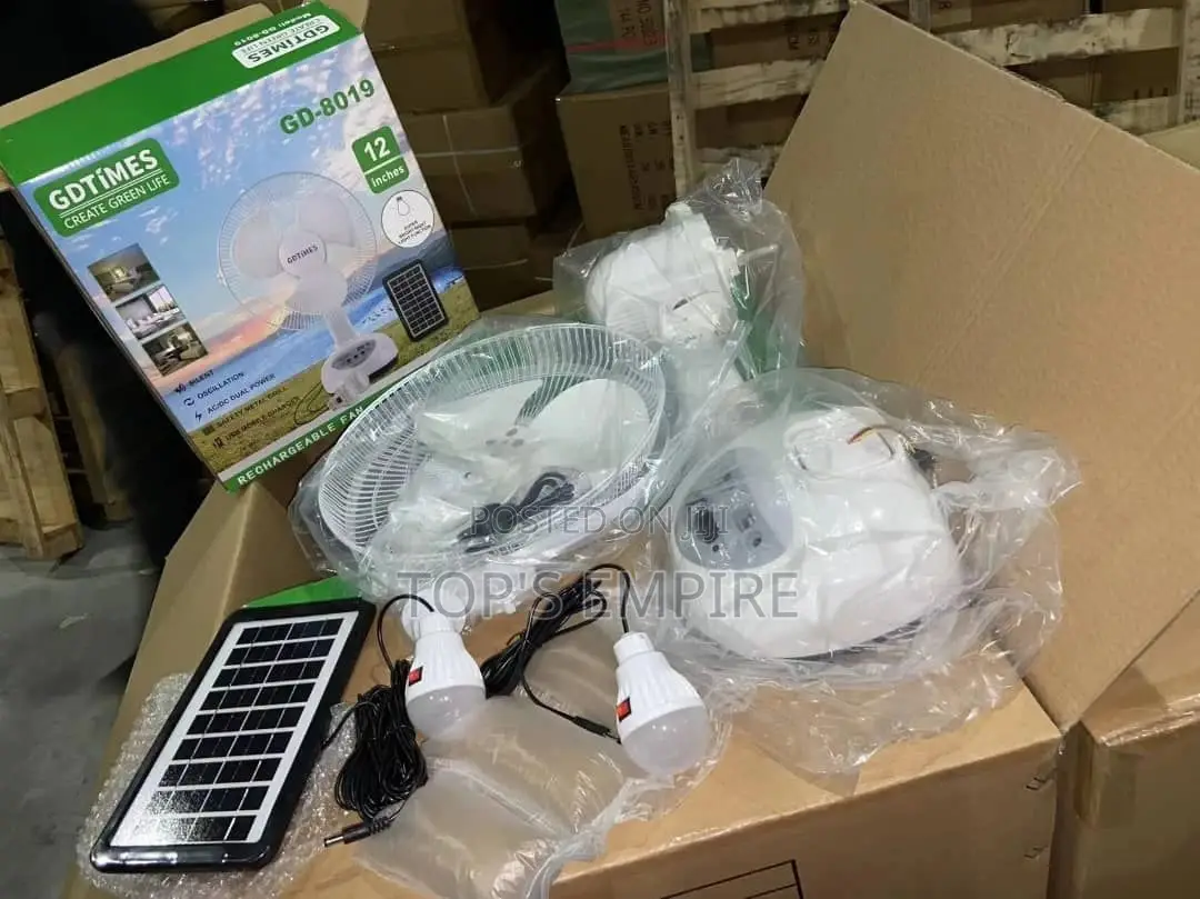 Solar Rechargeable Fan With Two Bulbs