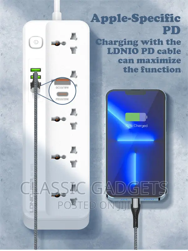 Ldnio Multi-Function 5 Power Sockets +1pd 20W+1qc 18W+2 Auto