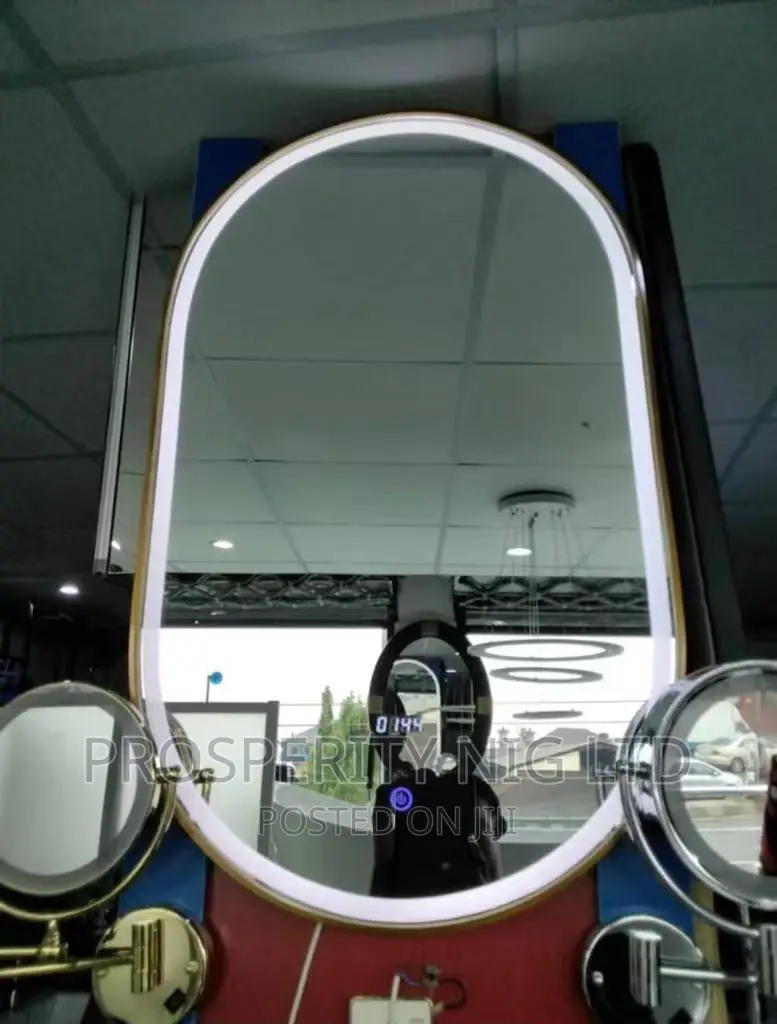 Long LED Mirror With Gold Fram