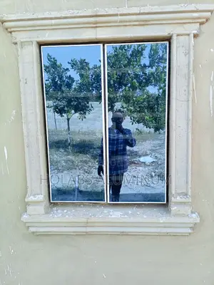 Transom Window With Blue Glass and Burglar