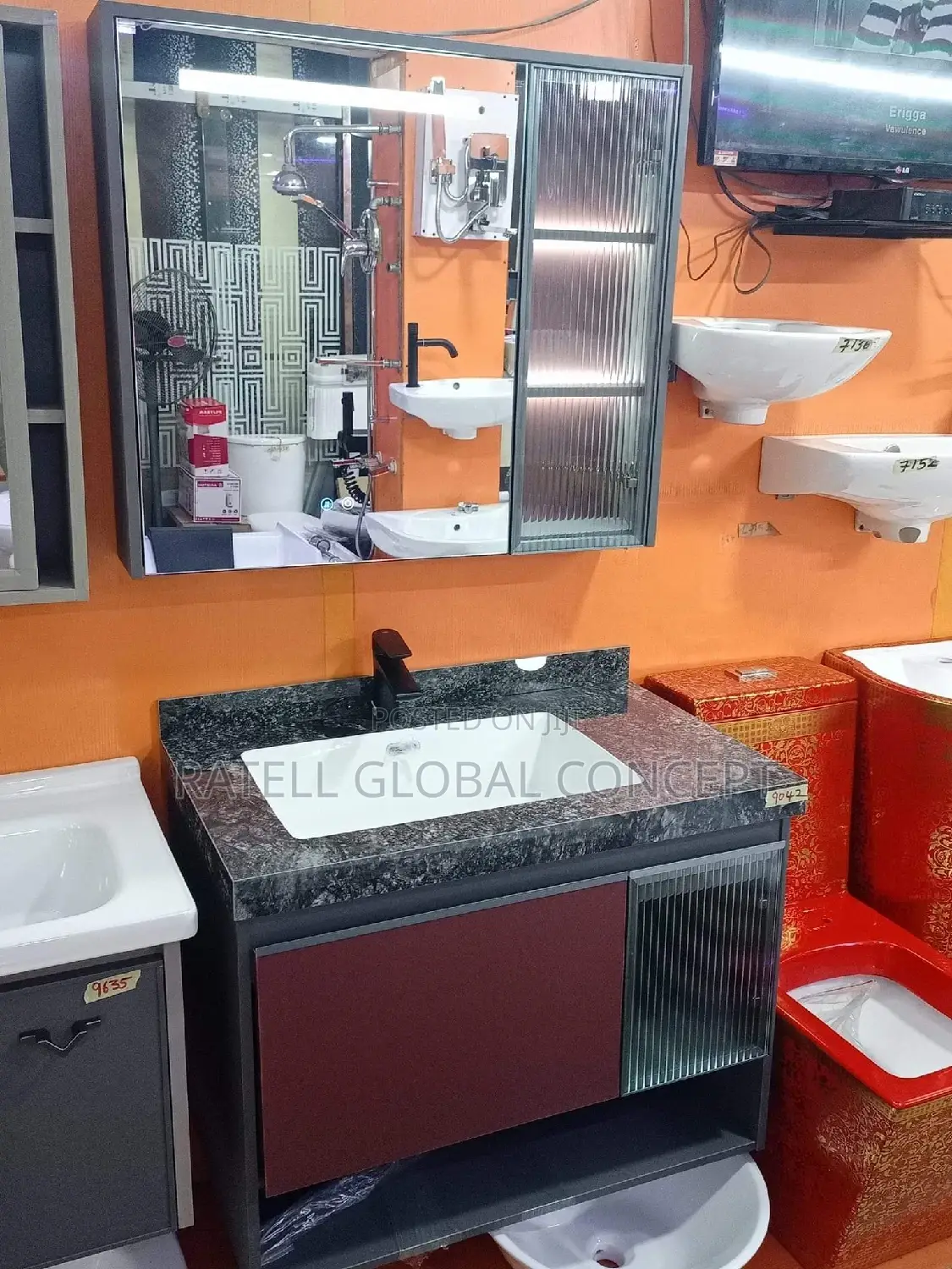 Marble Top Cabinet Basin With Shelf Led Sensor Mirror
