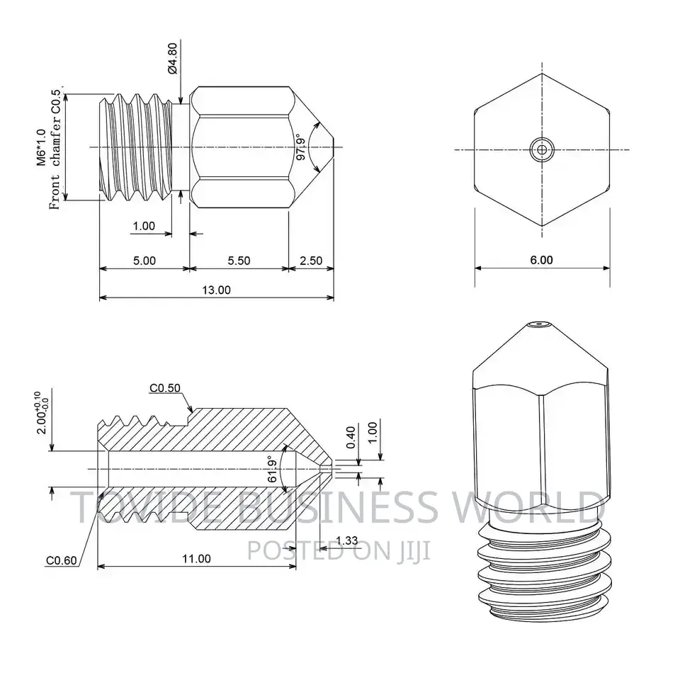 0.4mm Nozzle For 3d Printer Hotend Part