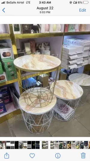 Nesting Storage Wire Basket Base and Marble Wood Tops Table