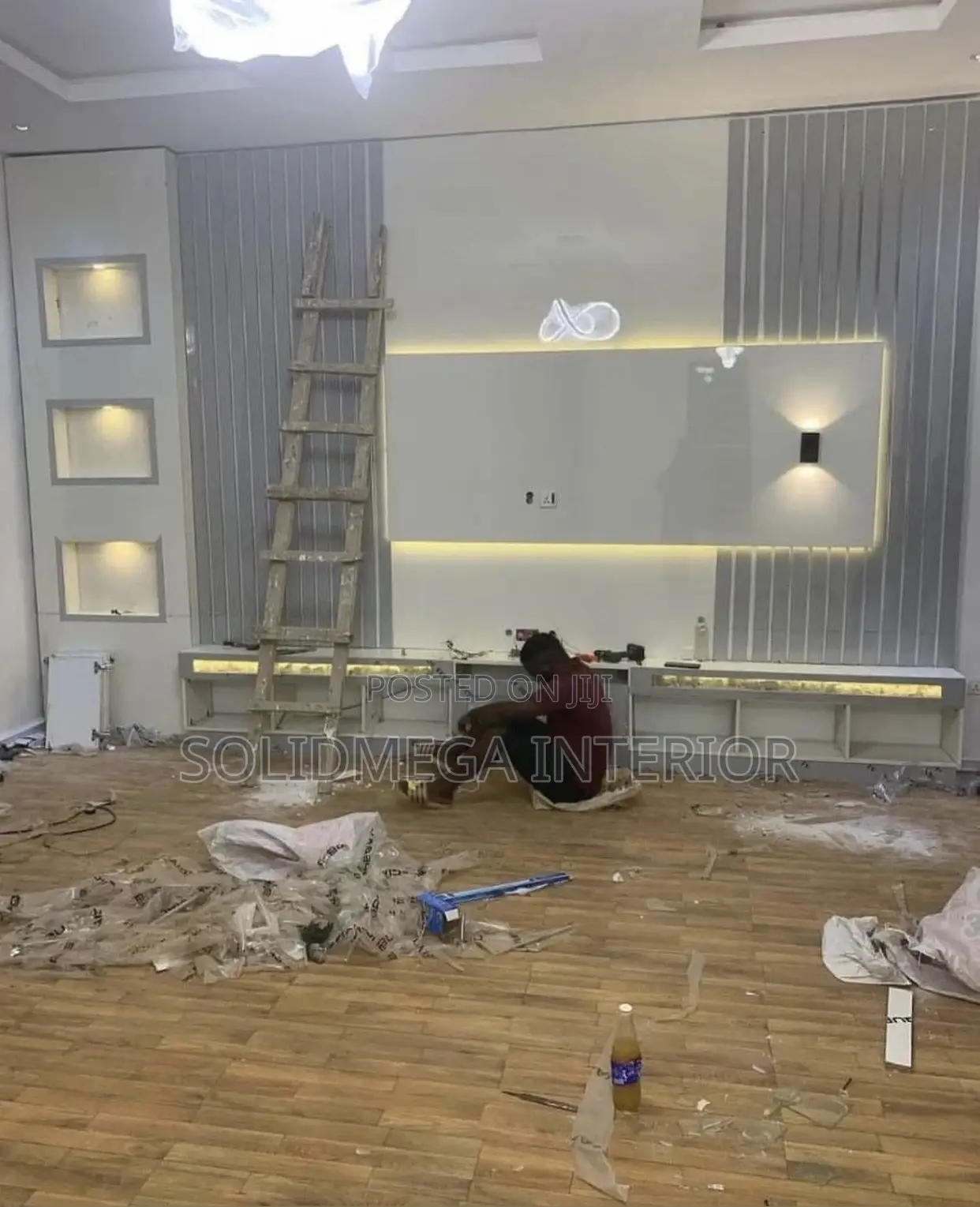Solid Interior Full Wall Tv Stand