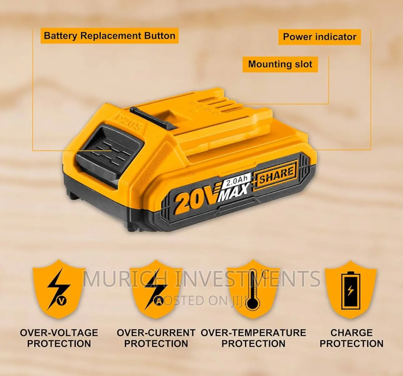 Ingco 20v Lithium-Ion Battery Pack 2A