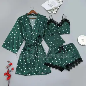 Ladies 3 in 1 Silk Robe Sleepwear Set