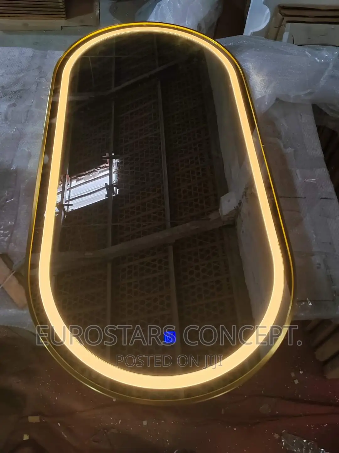 Gold Frame Oval LED Lights Mirror