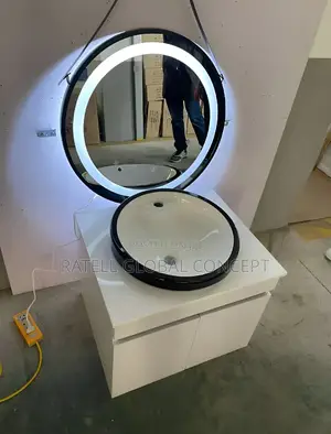 Cabinet Wash Basin With Round Sensor Led Mirror