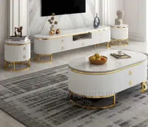Modern Luxury Set of Tv Stand With Centre Table 2 Stools