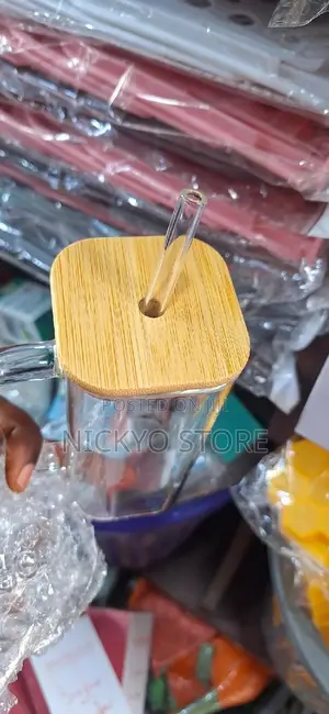 Modern Square Straw Cup Color Handle Juice Cup Bamboo