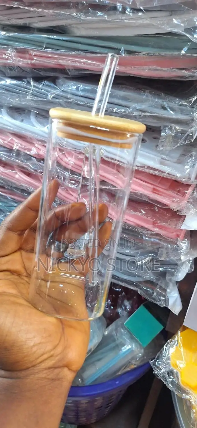 Modern Square Straw Cup Color Handle Juice Cup Bamboo