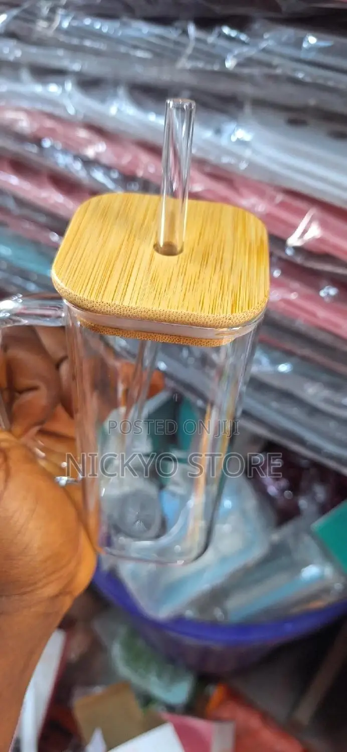 Modern Square Straw Cup Color Handle Juice Cup Bamboo