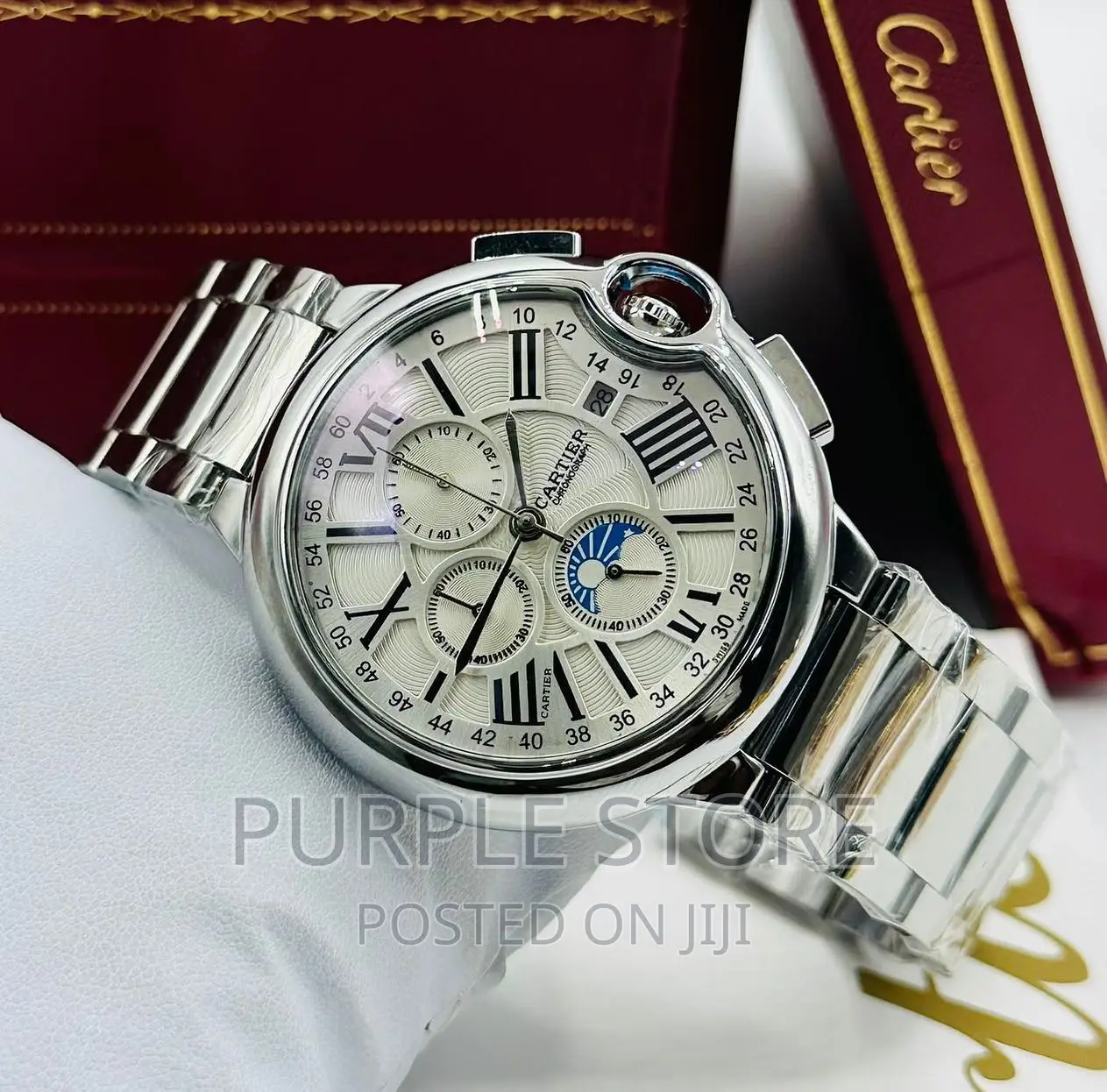 Cartier Chronograph Wristwatch Silver Strap