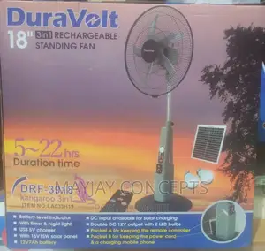 Duravolt 18inches 3-in-1 Solar Rechargeable Fan-2 Led Bulbs