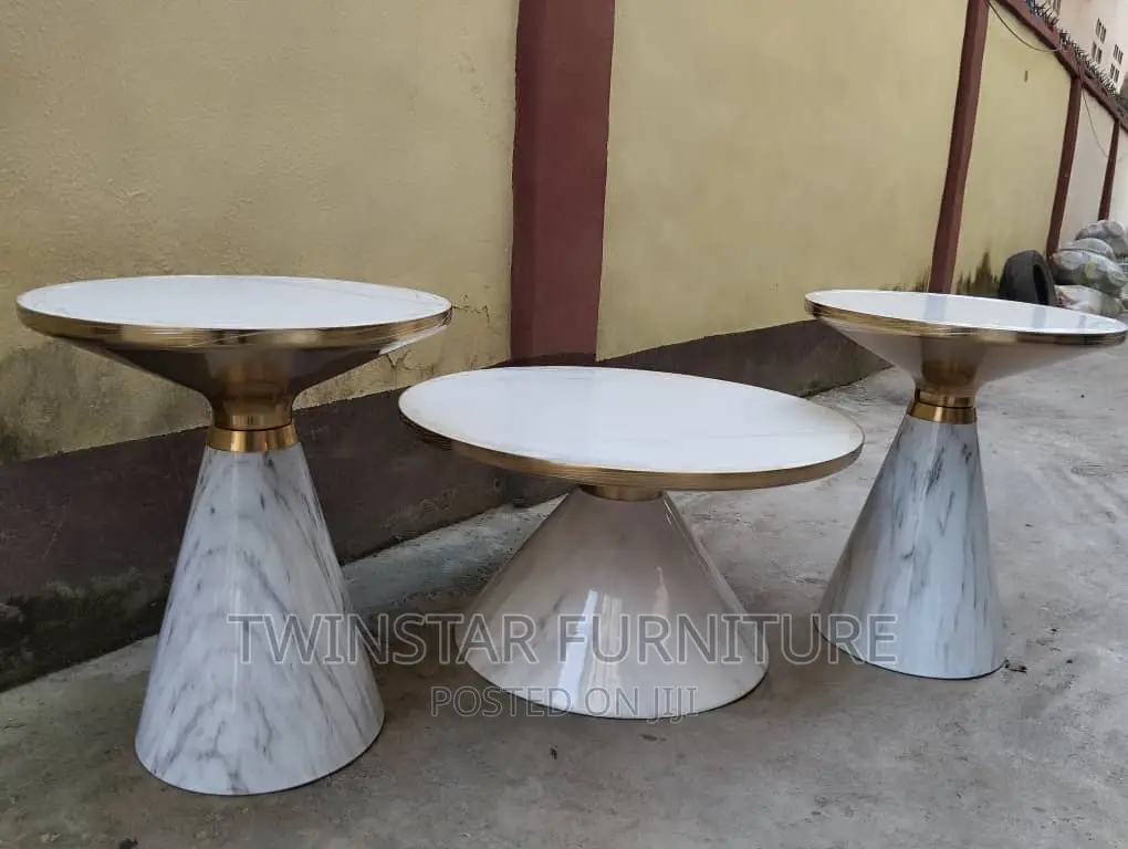 New Modern Marble Top Centre Table With 2 Side Stools