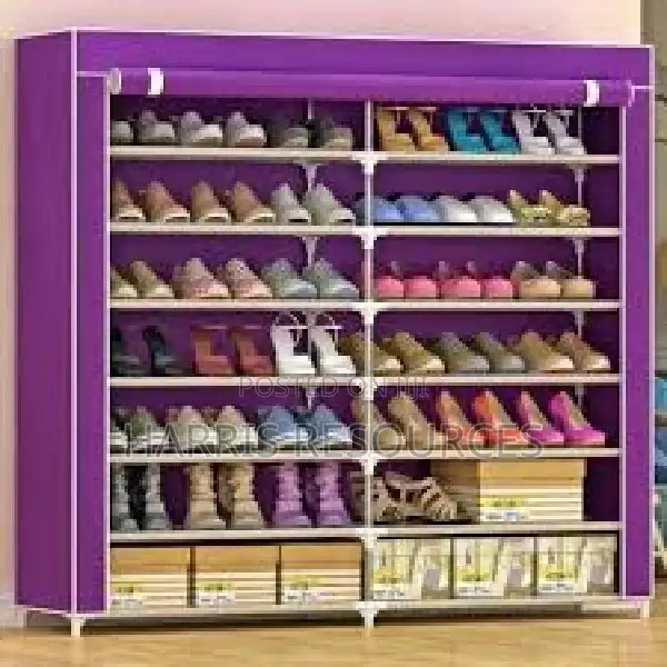 Double Columns Steel and Fabric Shoe Rack With Zip