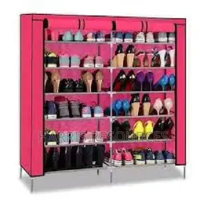 Double Columns Steel and Fabric Shoe Rack With Zip