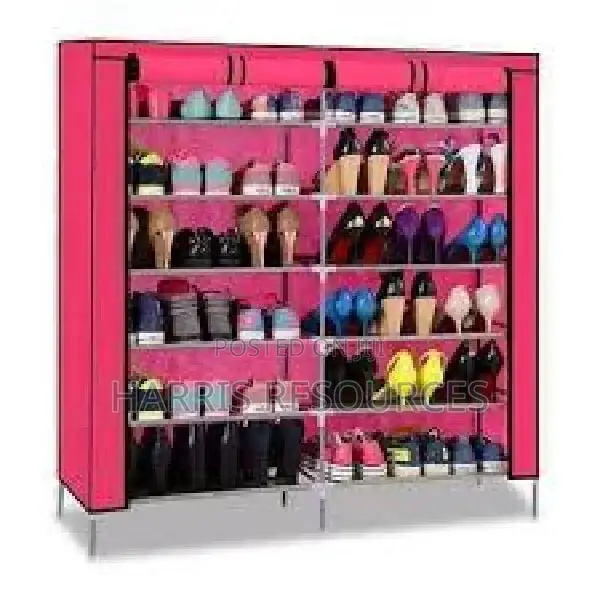 Double Columns Steel and Fabric Shoe Rack With Zip