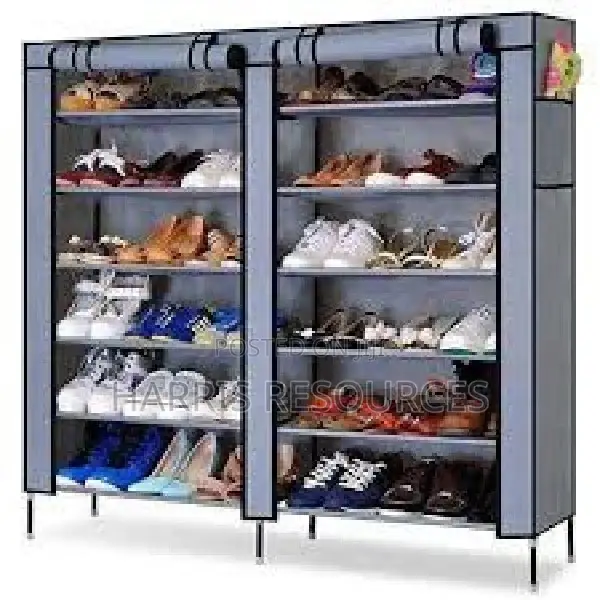 Double Columns Steel and Fabric Shoe Rack With Zip