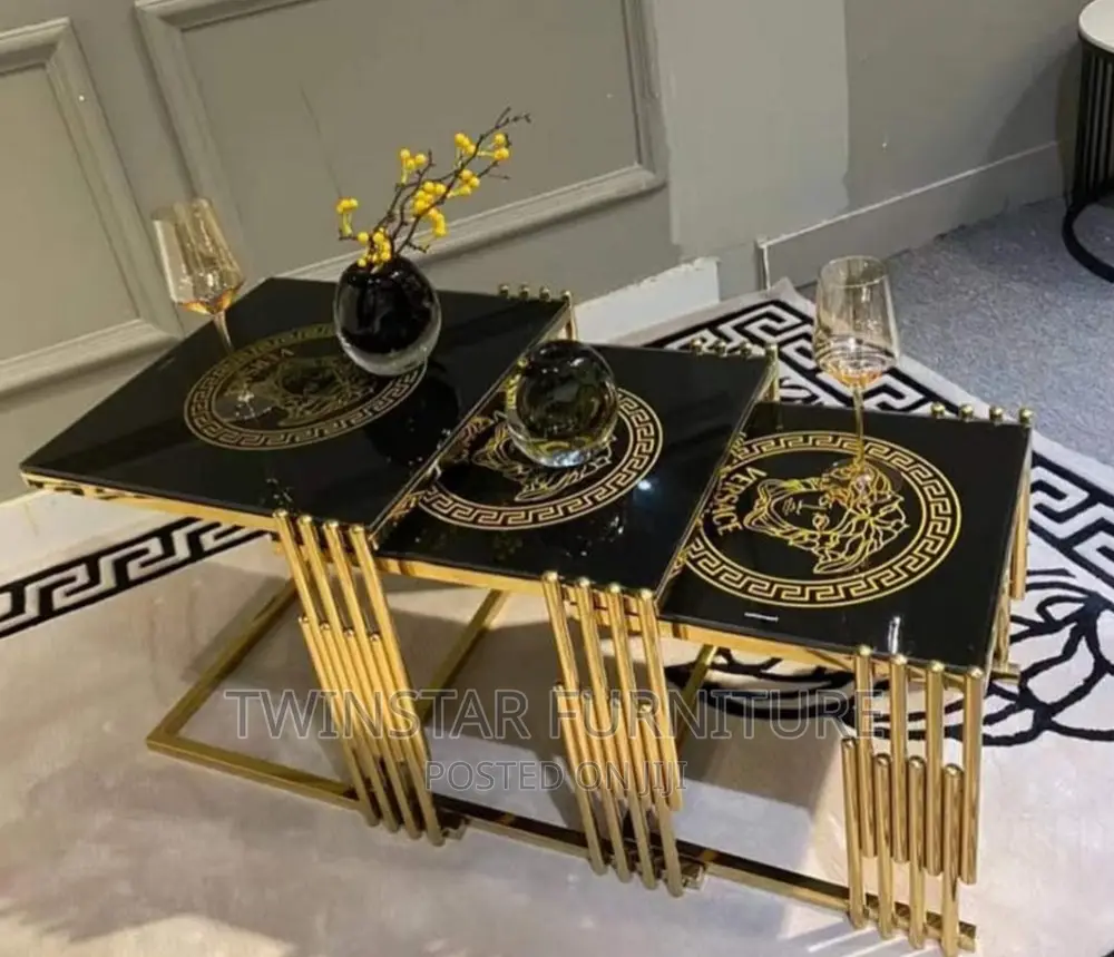 Modern 3 in 1 Versace Glass Top Side Stools