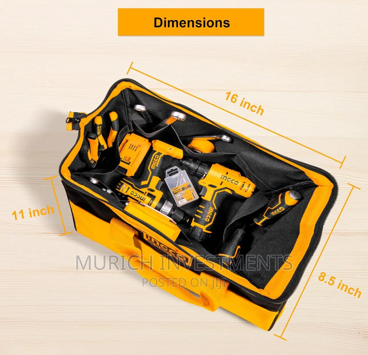 Ingco 16 Inch Tool Bag Organizer With Wide Mouth Water-proof