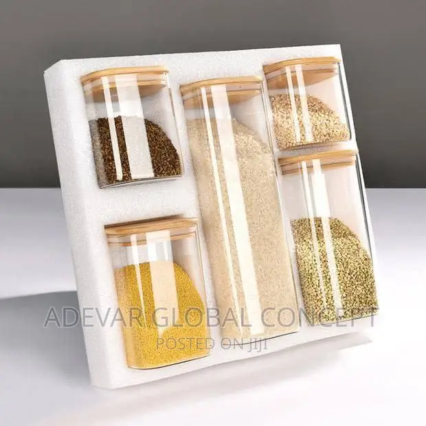 5pcs Bamboo Glass Sealed Storage Dry Fruit Coffee Beans