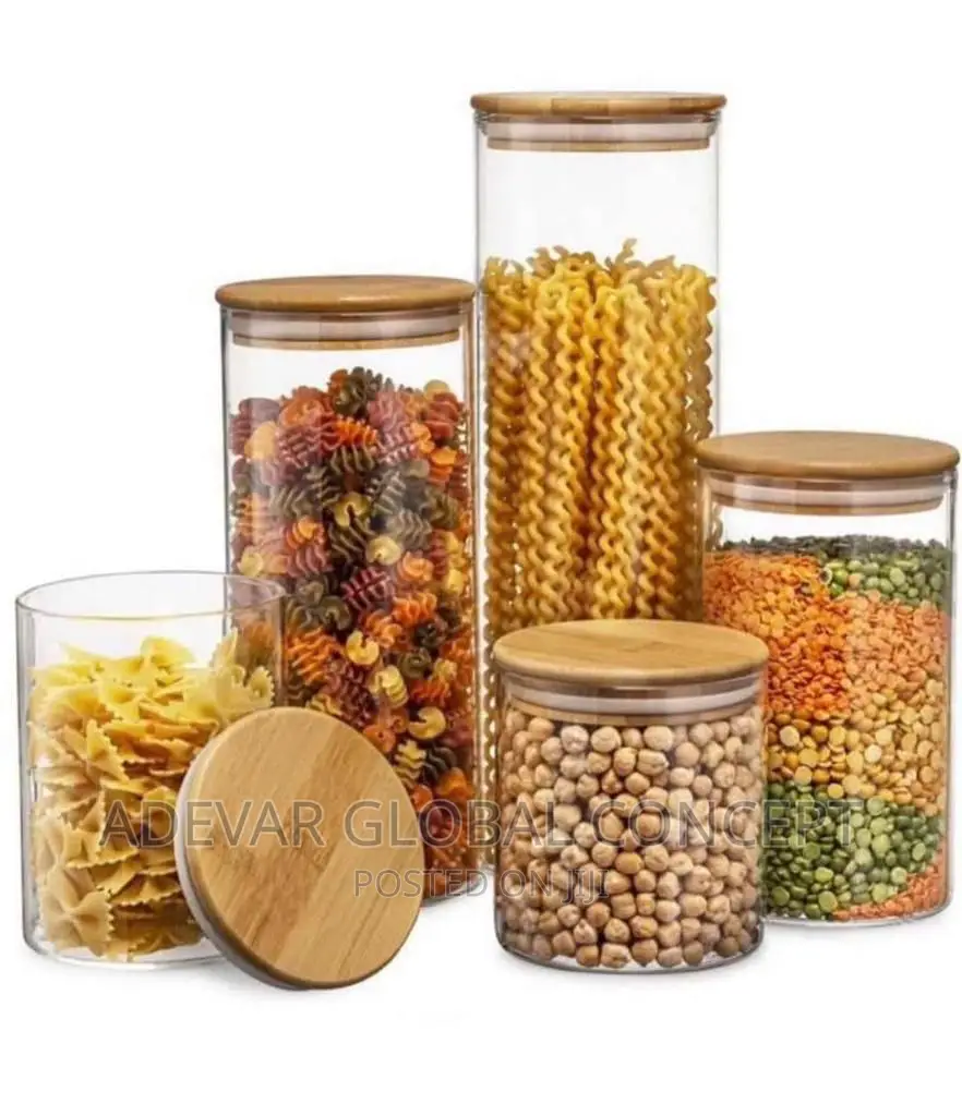 5pcs Bamboo Glass Sealed Storage Dry Fruit Coffee Beans