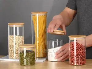 5pcs Bamboo Glass Sealed Storage Dry Fruit Coffee Beans