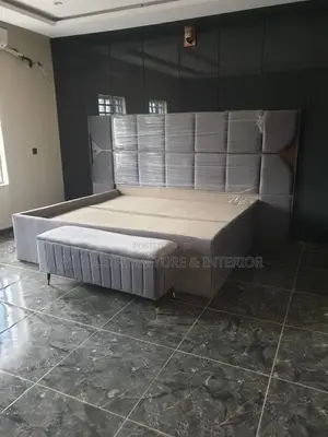 Full-Height Cladded Bed in Dark Grey