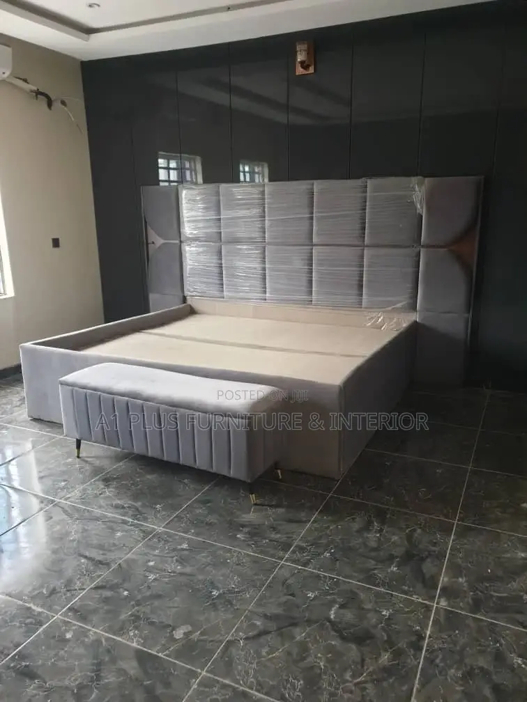 Full-Height Cladded Bed in Dark Grey