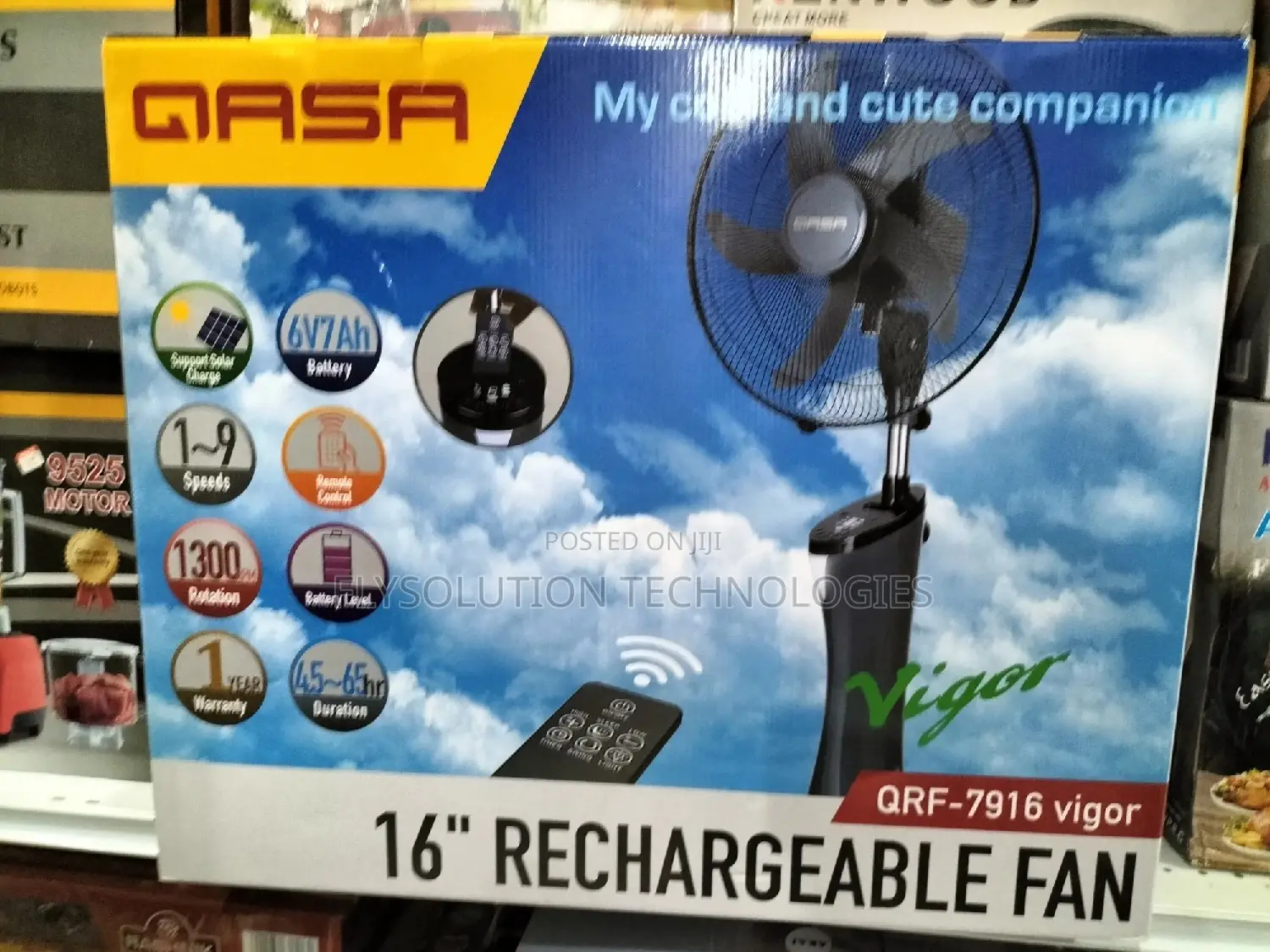 QASA 16 Inches Rechargeable Fan + Remote Control