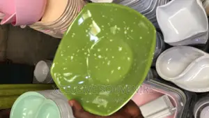 Green Patterned Ceramic Soup Bowl and Plate (Set of 6 Each)