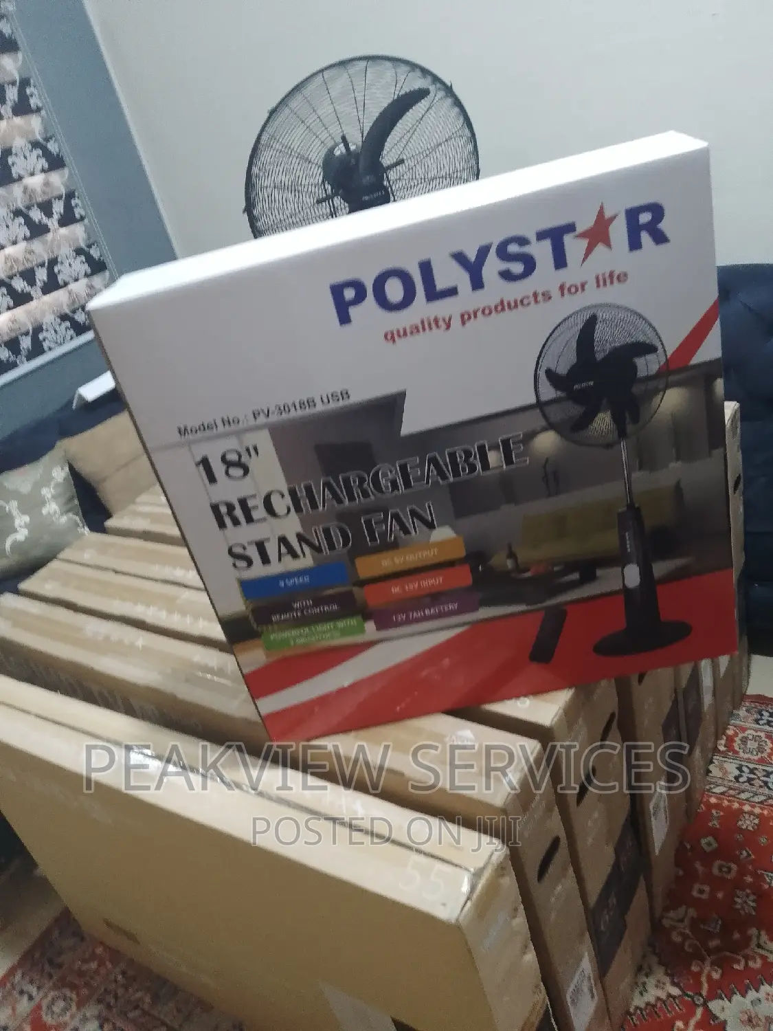 18" Polystar Rechargeable Standing Fan