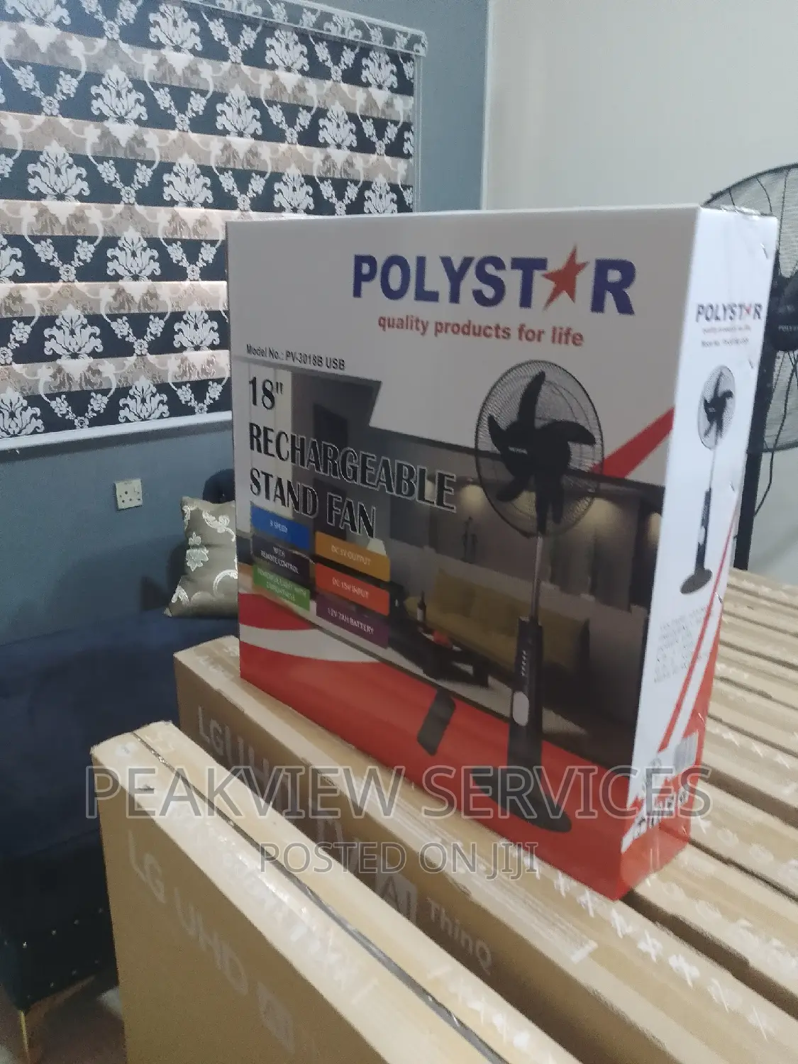 Quality 18'inch Polystar Rechargeable Standing Fan+Remote