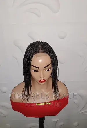 Short Braided Wig With Ghana Weaving Closure.