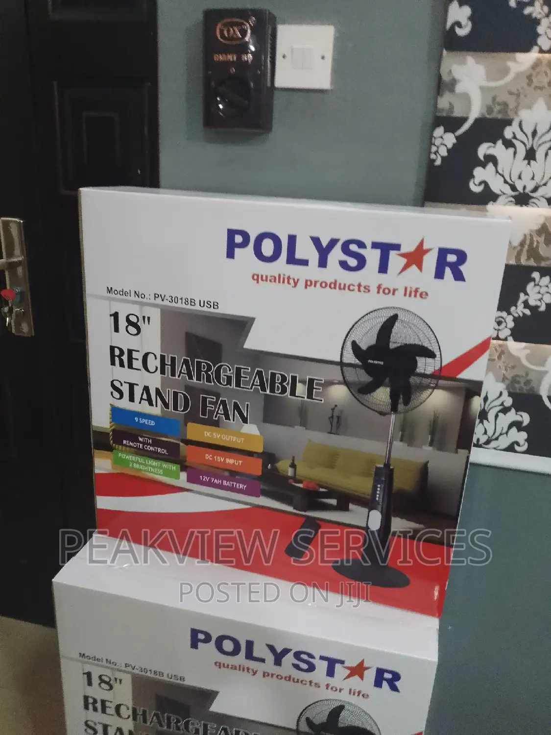 Original Rechargeable Polystar Standing Fan ''18 Inch