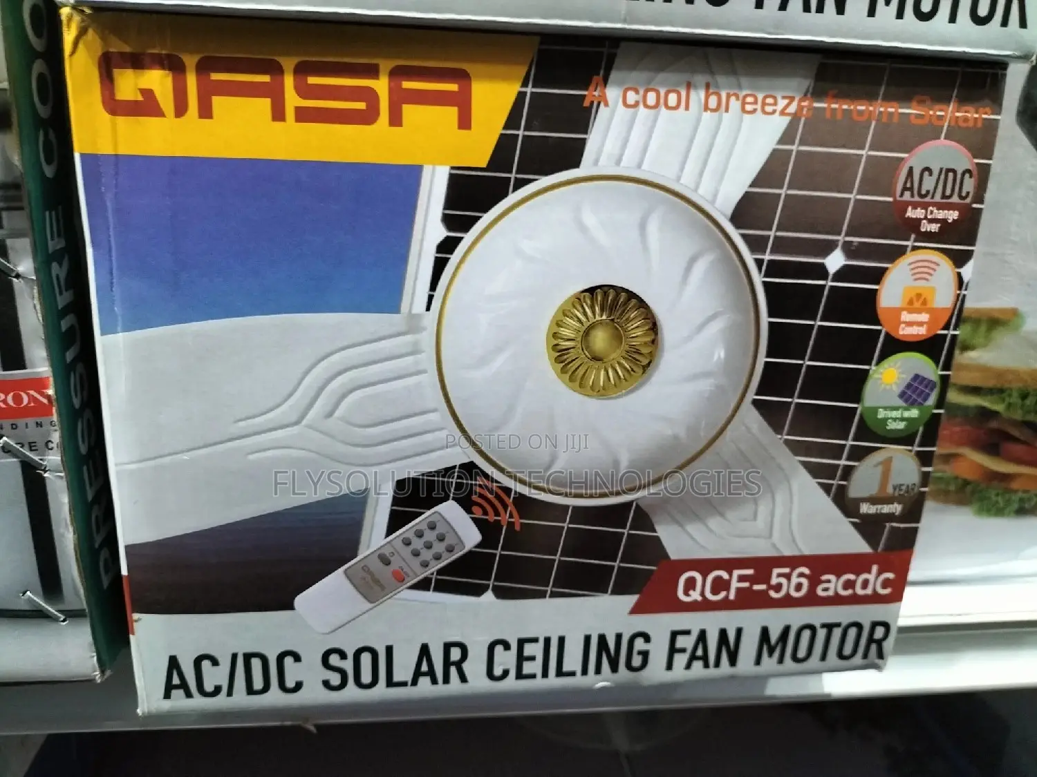 QASA AC/DC Solar Ceiling Fan + Remote